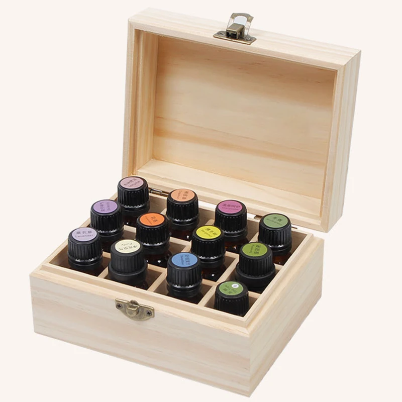 Aufbewahrungsbox aus Holz, 12/25 Gitter, Aufbewahrungsbox für ätherische Öle aus massivem Holz, Verpackungsbox für ätherische Öle, Parfümflaschen-Organizer