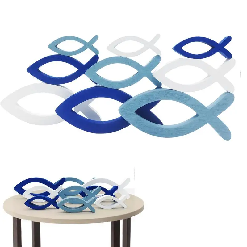 Holz Fisch Wand kunst hand gefertigte Ozean Fisch Wand dekoration mit 9 zufälligen Größen Küsten Wand dekoration für Wohnzimmer Bad Pool Image