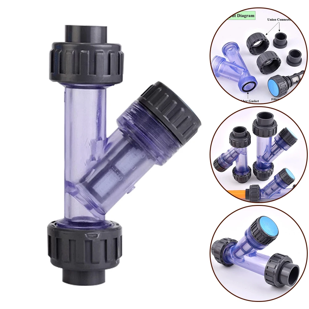 I.D 20 ~ 63mm Transparent PVC Y-Typ Filter Aquarium Bewässerung Filter Garten Wasser Rohr Filter gemeinsame Fitting Image