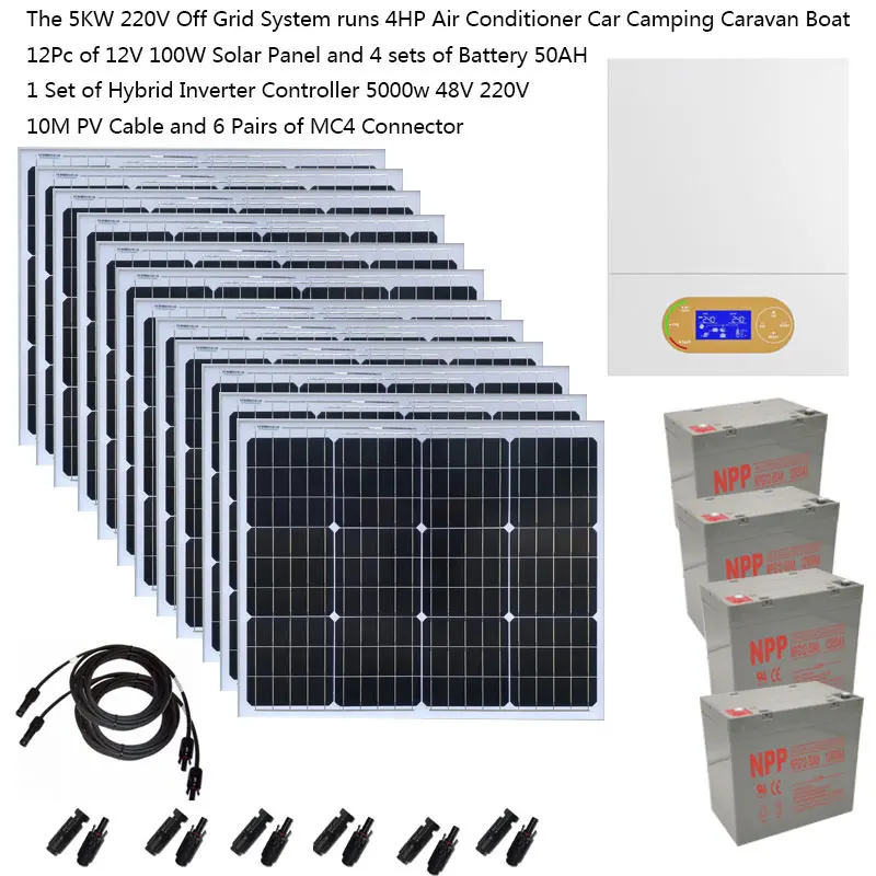 Solarpanel-Set, komplett, 5000 W, 5 kW, 110 V, 220 V, Solarplatte, Batterieladegerät, USV, MPPT-Hybrid-Wechselrichter, Auto, Camping, Wohnwagen, Boot, Wohnmobil Image