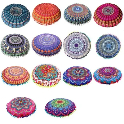 43cm Mandala Boden Kissen bezug 17 "Bohemian Meditation Kissen bezug runde Blumen druck Hocker Retro Image