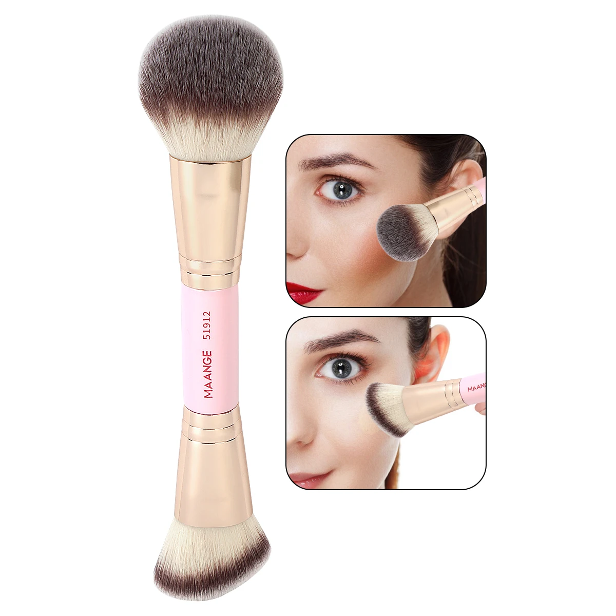 MAANGE Dual-End-Make-up-Pinsel für Foundation, Puder, Rouge, Kontur, weiche, dichte Borsten, starke Pudergreifen für Geschenke Image