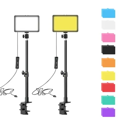 2/1 Pack LED Desk Key Light Video Light with C-Clamp Stand 9 Color Filters Studio Photography