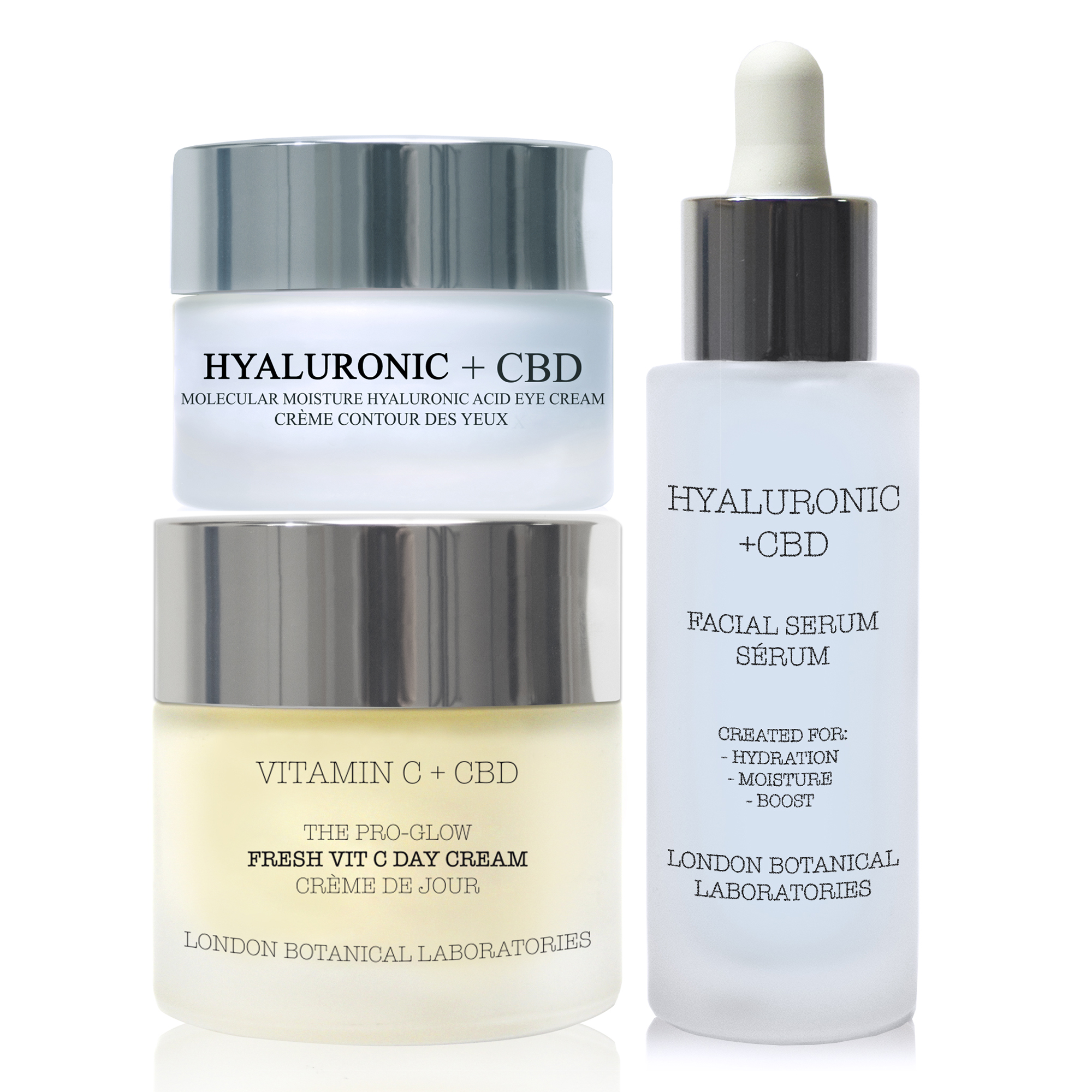 Vitamin C + CBD | Der Pro-Glow Frischer Vit C Tagcreme 50ml + Hyaluronsäure + CBD Molekulare Feuchteimpuls Augencreme 20ml + Hyaluronsäure + CBD Feuchteimpuls-Serum 30ml Image