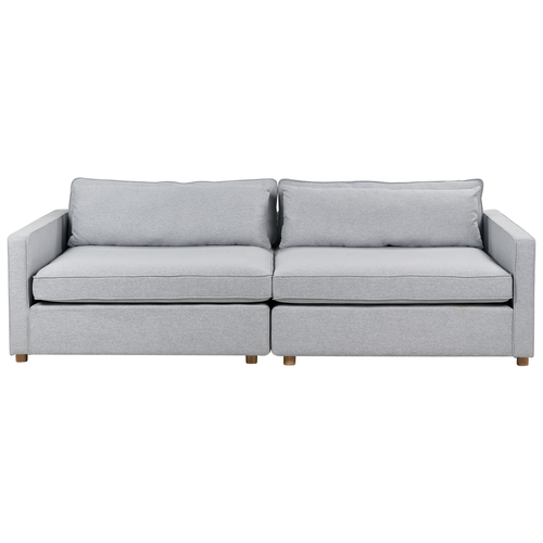 3-Sitzer Sofa Grau Stoffbezug mit Sitzkissen Lose Rückenkissen Schmale Armlehnen Freistehend Modern Wohnzimmer Ausstattung