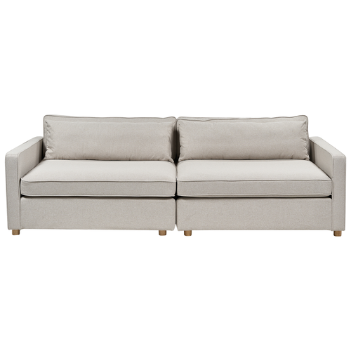 3-Sitzer Sofa Beige Stoffbezug mit Sitzkissen Lose Rückenkissen Schmale Armlehnen Freistehend Modern Wohnzimmer Ausstattung