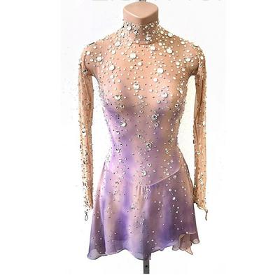 Figure Skating Dress Men's Women's Ice Skating Skirt Dress Purple Thumbhole Open Back Spandex High Elasticity Professional Competition Skating Wear Thermal Warm Classic Crystal / Rhinestone Long