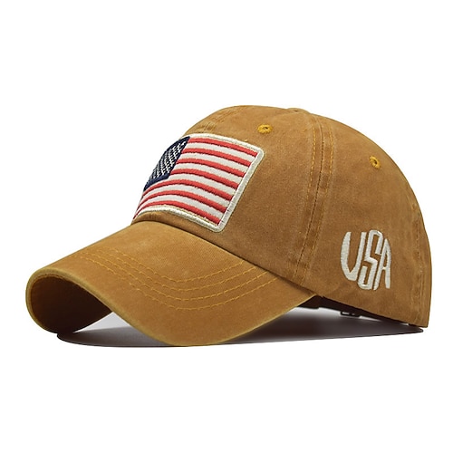 Herren Cap Basecap Sonnenhut Kappe Schwarz Gelb Baumwolle Bestickt Modisch Brautkleider schlicht Strasse Täglich Amerikanische US-Flagge Einstellbar Sonnenschutz Atmungsaktiv Image