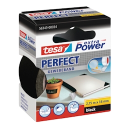 tesa Gewebeband extra Power Perfect Schwarz 38 mm (B) x 2,75 m (L) Kunststoff, Zellwollgewebe Image