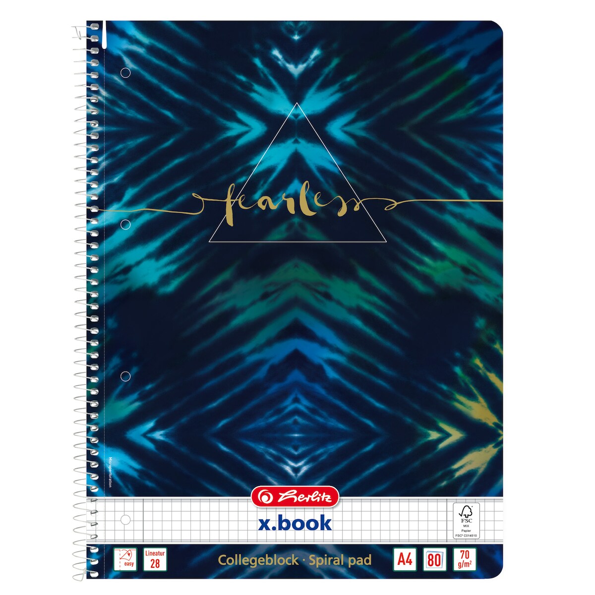 Herlitz Batik Fearless, Muster, Blau, Navy, A4, 80 Blätter, 70 g/m², Kariertes Papier Image