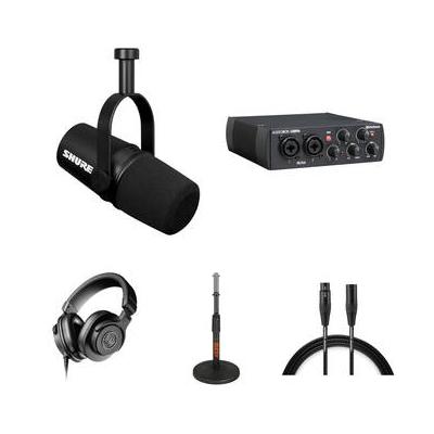 Shure MV7X Podcast XLR Microphone Kit with PreSonus AudioBox Interface, Stand, He MV7X