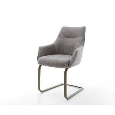 DELIFE Freischwinger Alja-Flex mit Armlehnen Bouclé Silbergrau Freischwinger flach Effektfinish Titan Taschenfederkern, Esszimmerstühle Image