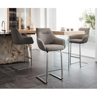DELIFE Barstuhl Alja-Flex Bouclé Silbergrau Freischwinger flach Edelstahl Taschenfederkern, Barstühle Image