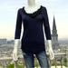 J. Crew Tops | J Crew Quarter Sleeve Blue Top With Black Ruffles Size Medium | Color: Black/Blue | Size: M