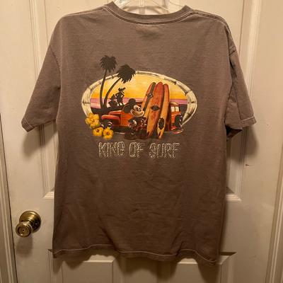 Disney Shirts | Disney King Of Surf Mickey Mouse Surfboards Short Sleeve T-Shirt. Sz L | Color: Tan | Size: L