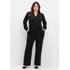 Jumpsuit SHEEGO BY JOE BROWNS "Große Größen", Damen, Gr. 44, Normalgrößen, schwarz, Obermaterial: 70% Viskose, 26% Polyamid, 4% Elasthan, unifarben, feminin, figurumspielend lang, V-Ausschnitt, Langarm, Overalls, mit Bindegürtel und Reißverschluss vorn