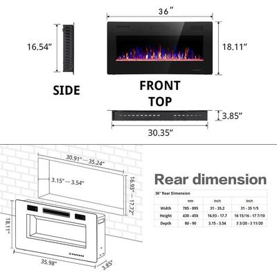 30-68" Featured Built-In Wall Fireplace with Timer / Touch Screen / Multi-Color Flame / Remote Control（750-1500W）