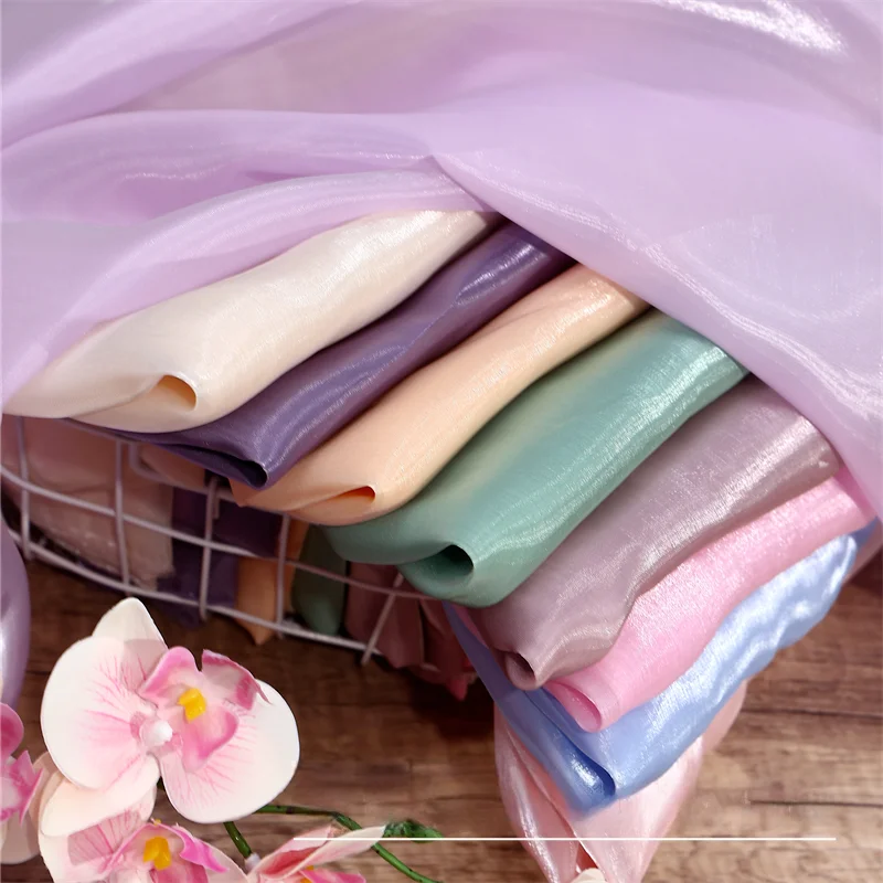 Weicher, schlichter Kristallperlen-Organza-Stoff im Meterware für Vorhänge, Kleid, Hanfu-Dekoration, DIY-Nähtuch, atmungsaktiv, Weiß, Rot