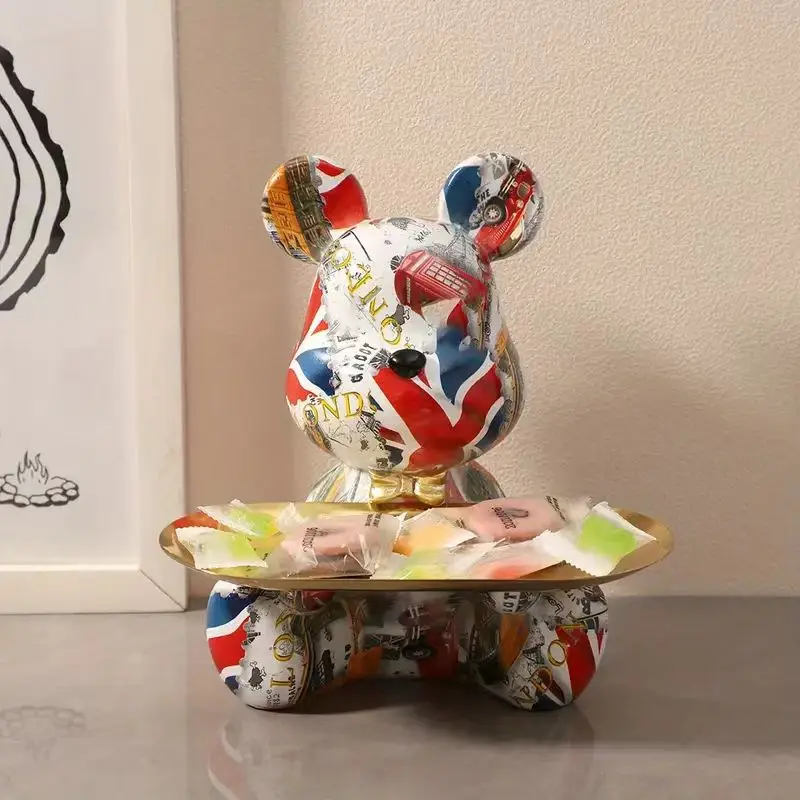 2025 neue Graffiti-Bär-Figur, Heimdekoration, Tierstatue, Schlüssel, Aufbewahrungsregal, moderne Zimmerskulptur, Tischdekoration, Statuen, Geschenk Image