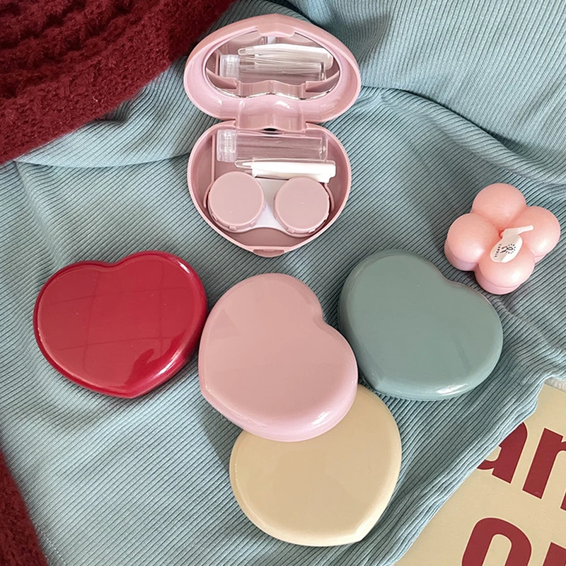 Niedlicher bonbonfarbener Kontaktlinsenbehälter mit Spiegel und Begleiterbox für unterwegs, einfach zu tragende Aufbewahrung Image