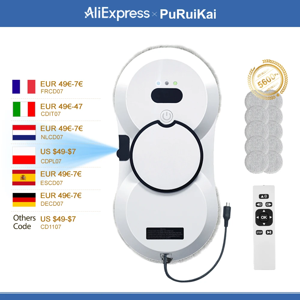 Puruikai Roboter elektrische automatische Fenster reinigung Roboter Staubsauger, mit Fernbedienung, automatisches Spray Image