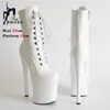 Frühling Frauen Schuhe Streifen zeigen 20cm extreme High Heels Pole Dance weiße moderne Stiefel