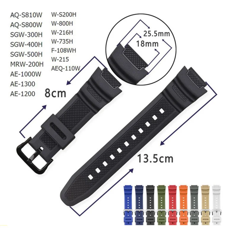 18mm Gummi Armband Für AQ-S810W S800W AE-1000W SGW-400H 300H 500H W735H Silikon Strap Handgelenk Band Armband Uhr correa Image