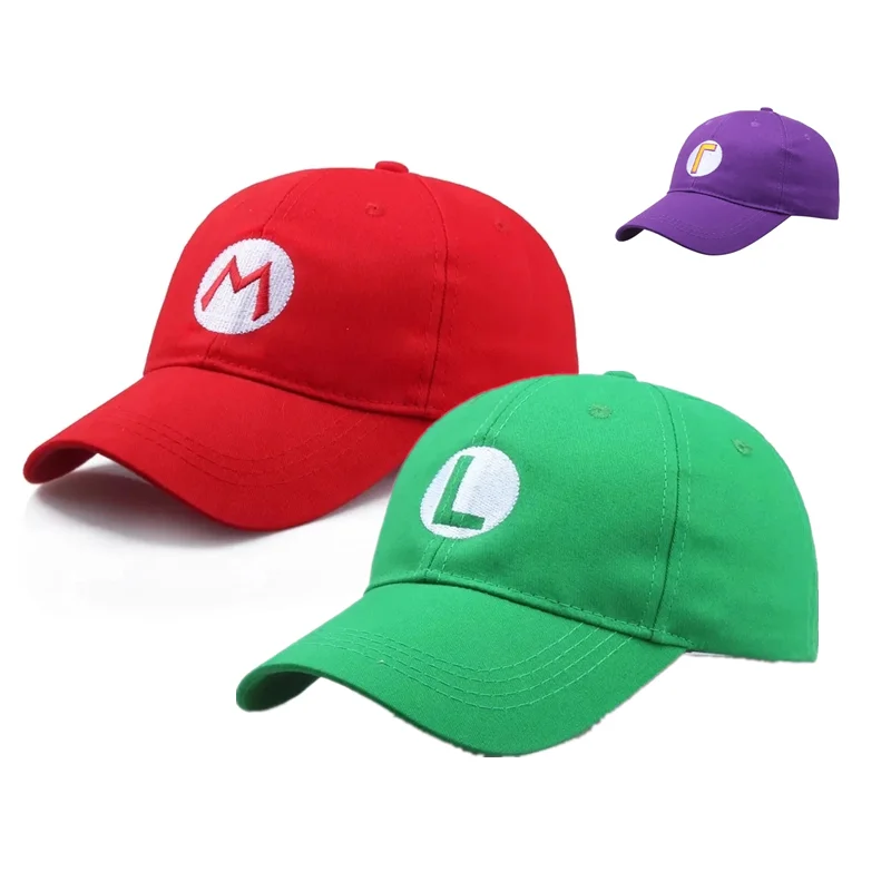Street Cartoon Super Luigi Bros Cappello da sole Costumi carini regolabili Accessori per ricamo cosplay Berretto da baseball