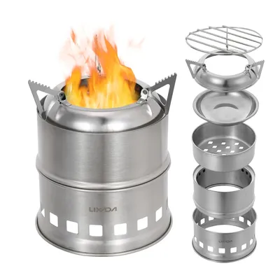 Lixada Stainless Steel Wood Stove Camping Alcohol Stove Outdoor Burner Outdoor Cooking Picnic BBQ Camping Traveling