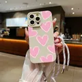Custodia per telefono con cinturino con cordino a forma di cuore d'amore a schermo intero per iPhone 15 14 13 12 11 Pro Max X XS XR 7 8 Plus SE 2020 Cover morbida in silicone