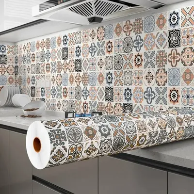 40 cm selbstklebende Papel De Parede Badezimmerfliesen 3D wasserdichte Vinyl-Schranktapete ölbeständige Wandaufkleber für Küchenmöbel Image