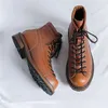Echtes Leder Stiefel für Männer Vintage Arbeit High Top Herrenschuhe Britischer Stil Herren Lederstiefel Frühling Plateauschuhe Mann