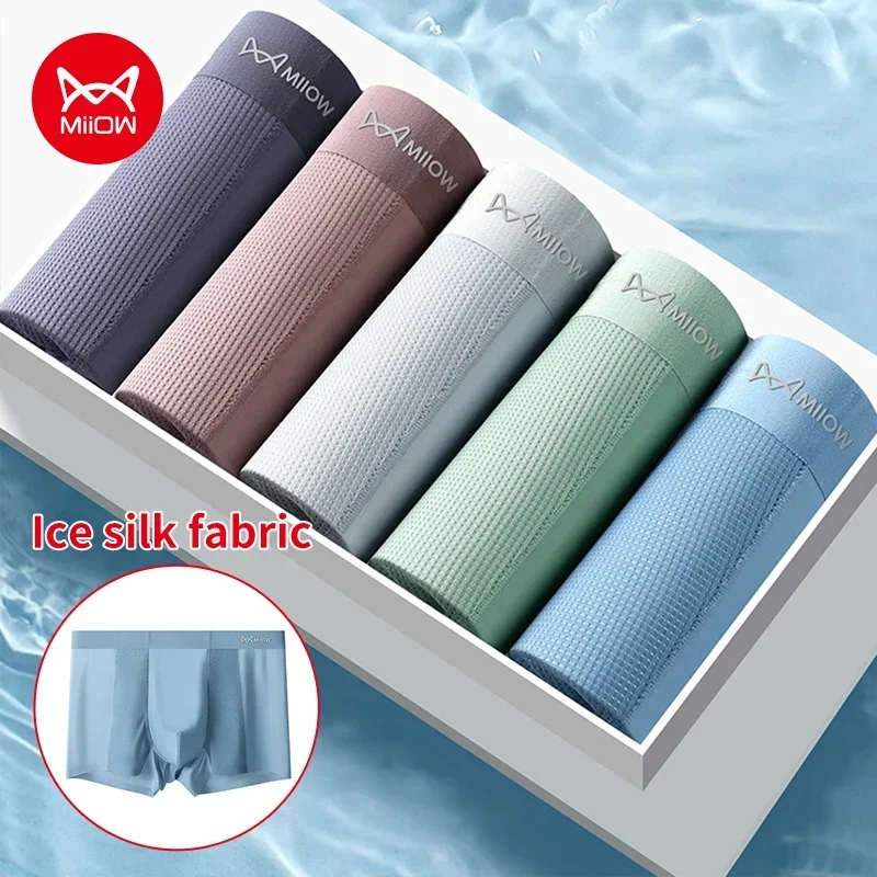 MiiOW 3Pcs Sommer Eis Seide Männer Boxer Unterwäsche Nahtlose Mesh Atmungsaktive Schlüpfer der Männer Baumwolle Gabelung Mann Unterhose mann Boxer Image
