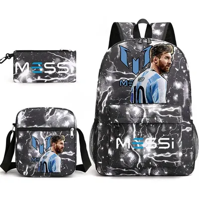 Sports Football Messi Backpack with Shoulder Bags Rucksack Casual School Bags for Boys Girls Women Student Teenagers Sets