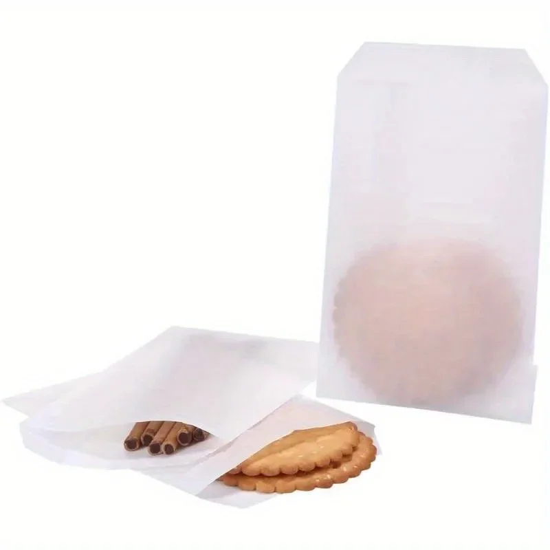 50 Stück kleine flache Pergamin-Keks-Snackbeutel aus gewachstem Papier, 3 x 5 halbtransparent, für Bäckerei, Leckerli, Süßigkeiten, Desserts Image