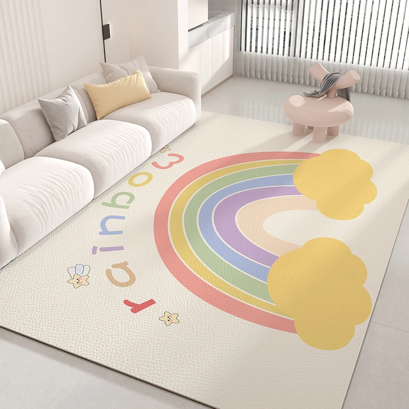 PVC Leather Wipeable Wash-free Rug Simple Living Room Rugs Home Kitchen Oil-proof Anti-slip Carpet Balcony Waterproof Carpets