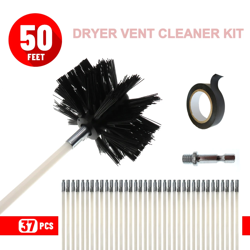 12-50 Fuß Schornstein-Reinigungsset, Trockner-Entlüftungsreiniger für Rauchkamin, Abwasserrohr, Rauchhaube, Stangen + Bürstenkopf + Sechskantstange Image