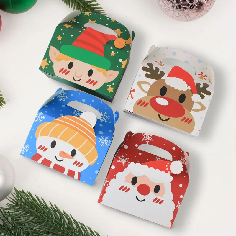 4/8 Stück Kraftpapier Weihnachten Süßigkeiten Boxen Santa Schneemann Elf Cookie Geschenkbox Frohe Weihnachten Verpackung Tasche Neujahr 2025 Navidad Image