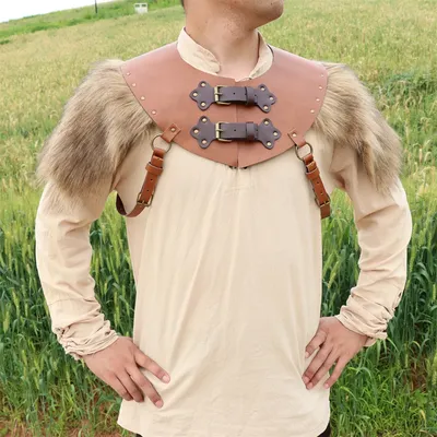 Mittelalterlicher Pelz-Lederumhang, Wikinger-Ritter, Rollenspiel-Requisiten, Renaissance-Dampffell, Leder-Schulterrüstung, Cosplay-Kleid-Accessoire Image