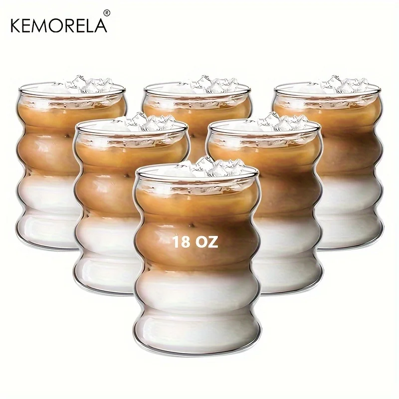 6PCS Erstellen Welle Form Glas Tasse Wasser Flasche Wärme-beständig Bier Drink Tee Becher Kaffee Saft Milch Hause cafe Drink Geschenk Image