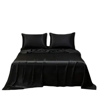 Satin Bed Sheet Sets for Summer Silky Smoooth Top Sheet with Pillowcase Single/Queen/King Ice Cooling Flat Bed Sheet Sets