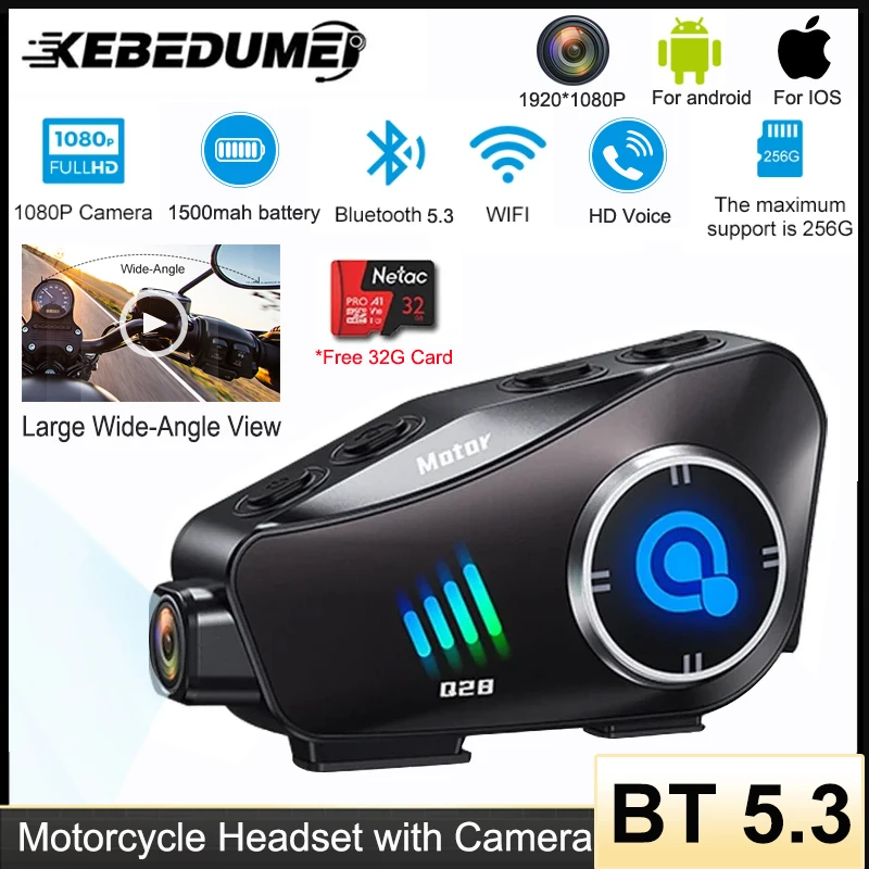 Motorrad Helm Headset 1080p Video Dashcam drahtlose Kamera Recorder BT 5,3 DVR Musik Freis prec heinrich tung HD Motos Ski Kopfhörer Image