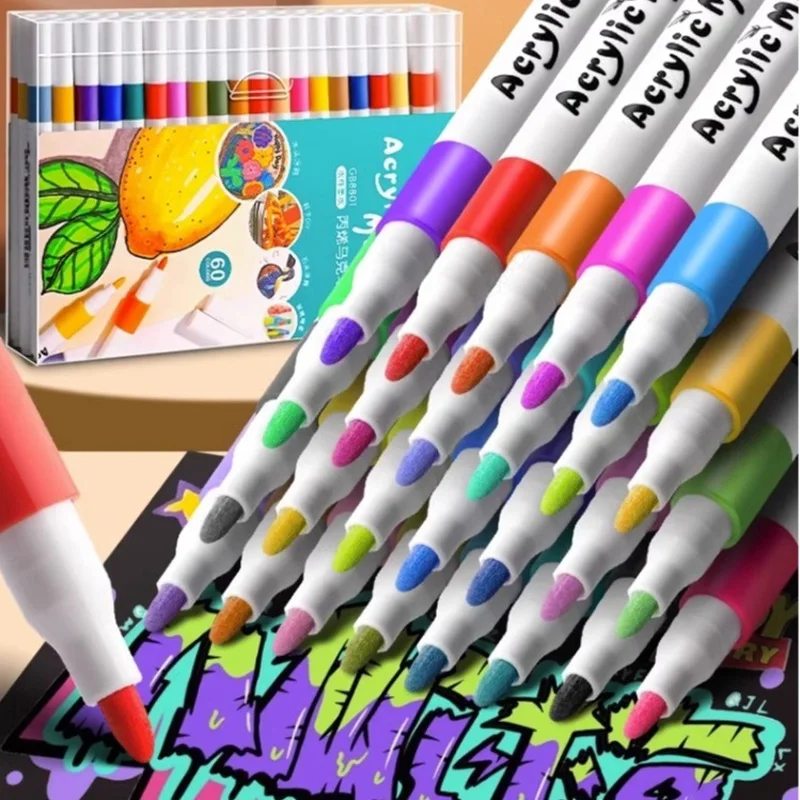 Ensemble de stylos marqueurs d'art de peinture acrylique pour enfants, peinture rupestre, pierre de graffiti, céramique, verre, bois, artisanat de bricolage, fournitures d'art, 12-80 couleurs