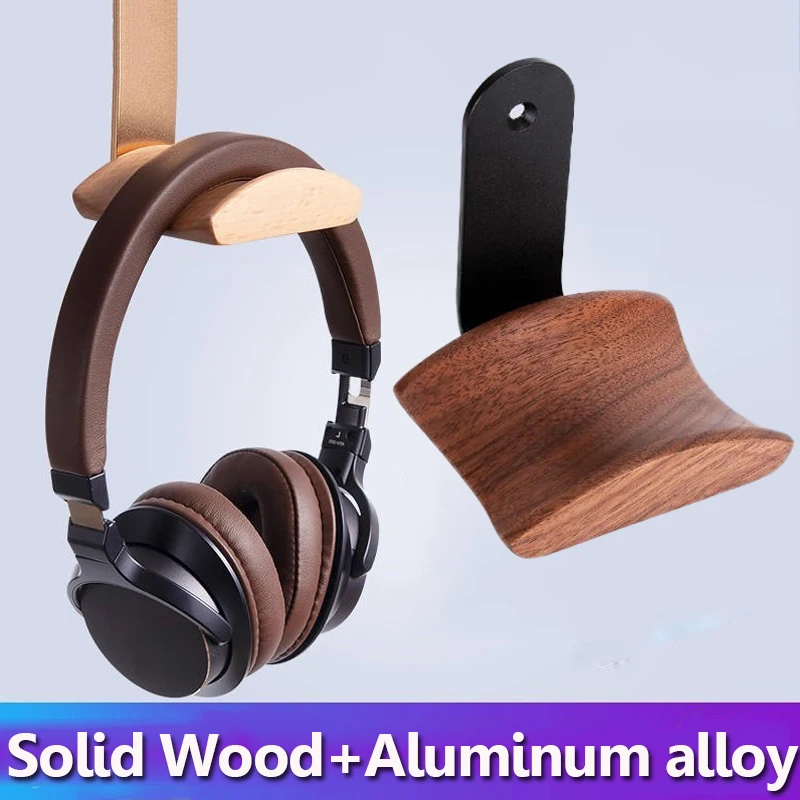 Universal Kopfhörer Ständer Massivholz Gaming Headset Aufhänger Walnuss Buche Ahorn Holz + Aluminium Legierung Kopf-montiert Kopfhörer Halter Image