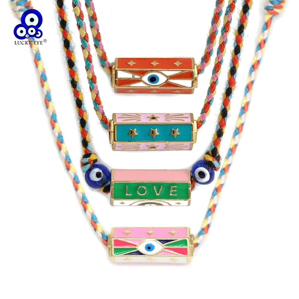 Lucky Eye Handgefertigte geflochtene gewebte Seilkette Halskette Türkische Evil Eye Anhänger Halskette für Frauen Männer Mädchen Modeschmuck Image