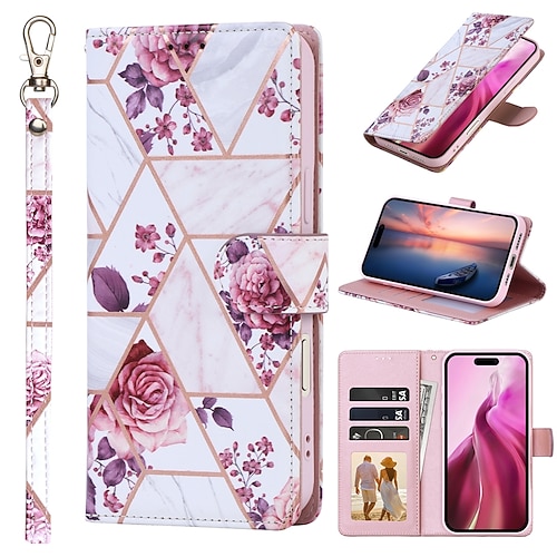 Handy Hülle Handyhüllen Für iPhone 17 Pro Max 17 Air 16 15 14 Pro Max Plus 13 12 11 Pro Max Mini Brieftaschenhülle Mit Ständer Magnetisch Mit Handgelenkschlaufe TPU PU-Leder Image