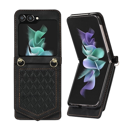 Handy Hülle Handyhüllen Für Samsung Galaxy Z Flip 7 Z Flip 6 Z Flip 5 Z Flip 4 Z Flip 3 Flip-Cover Spiegel mit Trageriemen Kartenfach Geometrisches Muster PC PU-Leder Image