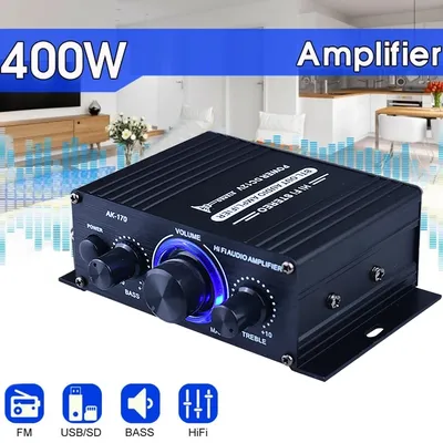 AK170 400W Home Car Amplifiers 2 Channel Surround Sound FM USB Remote Control Mini HIFI Digital