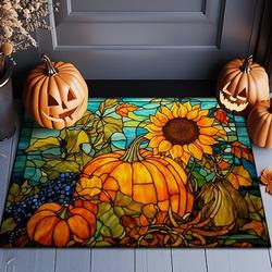 Tapis de seuil Halloween Citrouilles Tournesols Tapis de cuisine Tapis de sol Tapis antidérapant Tapis résistant à l'huile Tapis d'intérieur extérieur Décor de chambre Tapis de salle de bain Tapis