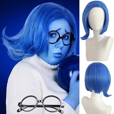 Sadness Blue Bob Wig Girls Blue Anime Wig Women Heat Resistant Synthetic Cosplay Costume Party Wig (Only Wigs) Carnival Wigs